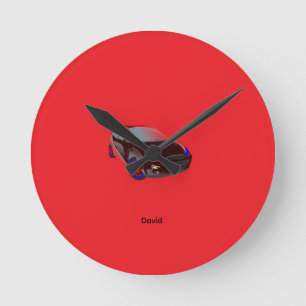Horloge Ronde Rouge Minimaliste Photo Personnalisée Nom Personna