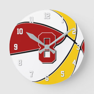 Horloge Ronde rouge or et TOUTES couleurs d'équipe basketball en