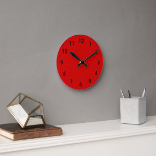 Horloge Ronde Rouge-rouge, fête rouge, couleur unie,