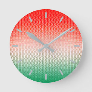 Horloge Ronde Rouge Silver Green Wavy