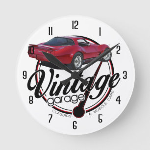 Horloge Ronde Rouge vintage de Corvette de garage