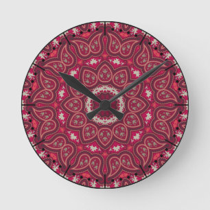 Horloge Ronde Rouges romantiques Kaleidoscope Paisley Boho