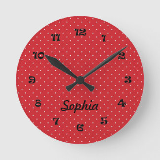 Horloge Ronde Round and White Polka Dot Clock