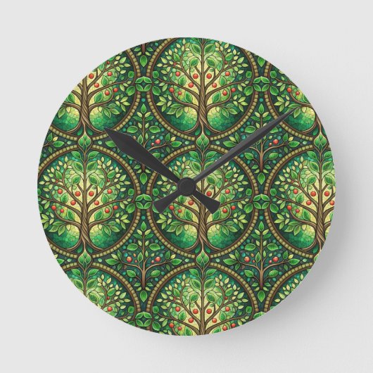 Horloge Ronde Round wall clock with a vibrant tree pattern (Recto)