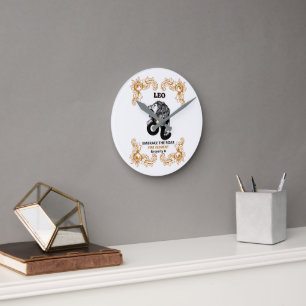 Horloge Ronde Royauté du zodiaque Lion   Embrasser le rugissemen