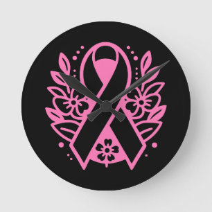 Horloge Ronde Ruban Rose de Sensibilisation au Cancer du Sein