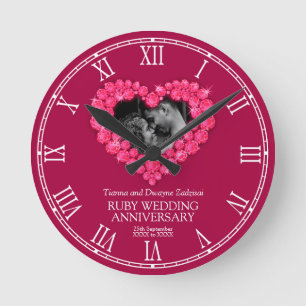 Horloge Ronde Ruby mariage anniversaire photo coeur personnalisé