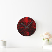 Horloge Ronde Ruby red black stylish floral vibrant élégant (Maison)