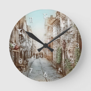 Horloge Ronde Rues de Paris, France - Art Vintage pastoral
