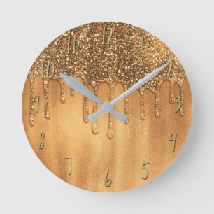 Horloge Ronde Ruisselant de paillettes de miel d'or Jolies goutt