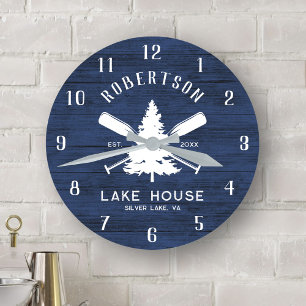 Horloge Ronde Russe Family Lake House Fir Tree Marine Blue Wood