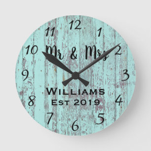Horloge Ronde Russe personnalisé Aqua bois Vintage personnalisé
