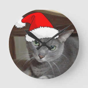 Horloge Ronde Russian Blue Cat Christmas