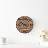 Horloge Ronde Rustic Brown Wooden Fall Pattern Family Name (Maison)
