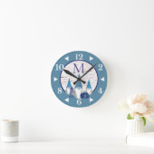 Horloge Ronde Rustic Fall Autumn Gnome Dusty Blue pumpkins (Maison)