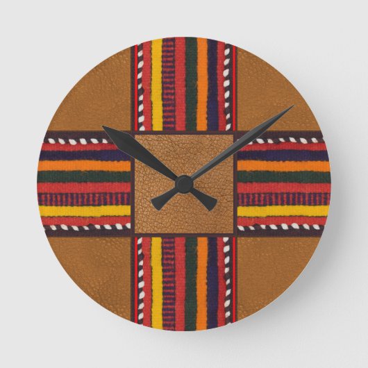 Horloge Ronde Rustic Faux Leather Ethnic Stripes Cross Western (Recto)