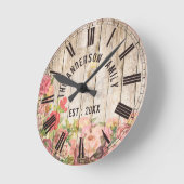 Horloge Ronde Rustic Floral Wood Custom (Angle)
