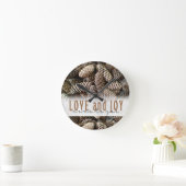 Horloge Ronde Rustic Holiday Love and Joy Pine Cone (Maison)