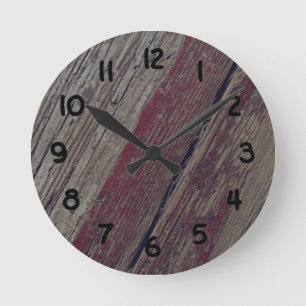 Horloge Ronde Rustic Old Wood With Red Paint