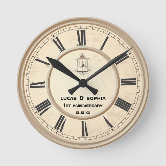 Horloge Ronde Rustic Paper 1st Wedding Anniversary Wall Clock (Recto)
