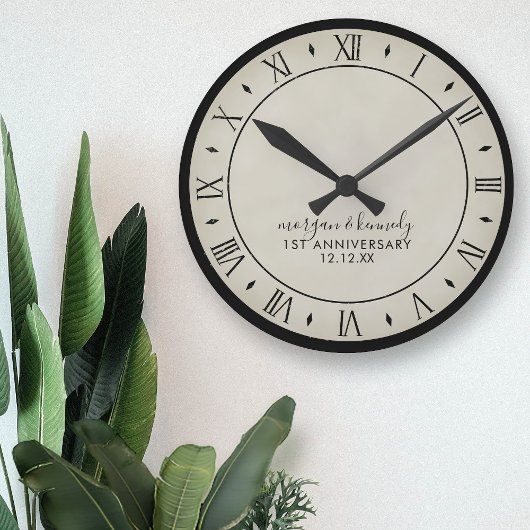 Horloge Ronde Rustic Paper 1st Wedding Anniversary Wall Clock