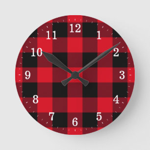 Horloge Ronde Rustic Red and Black Buffalo Plaid