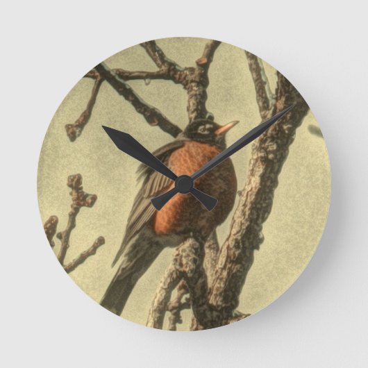 Horloge Ronde Rustic Tree branches Michigan State Bird Robin (Recto)