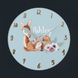 Horloge Ronde Rustic Vintage Deer Forest Floral Nursery Wall Art<br><div class="desc">custom clock</div>