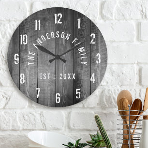 Horloge Ronde Rustic Wood Custom Family Name Farmhouse