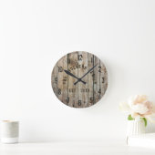 Horloge Ronde Rustic Wood Custom Nom de famille Ferme (Maison)