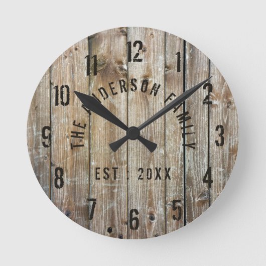 Horloge Ronde Rustic Wood Custom Nom de famille Ferme (Recto)