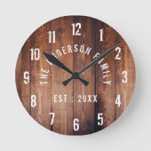 Horloge Ronde Rustic Wood Custom Nom de famille Ferme (Recto)