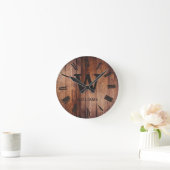 Horloge Ronde Rustique Brown bois Custom Family Farmhouse initia (Maison)