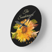 Horloge Ronde Rustique Chic Tournesol Jaune Doré (Angle)