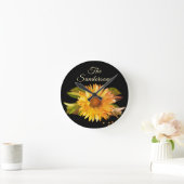 Horloge Ronde Rustique Chic Tournesol Jaune Doré (Maison)