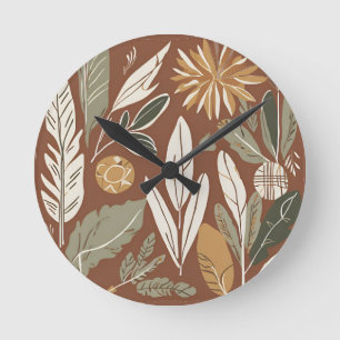 Horloge Ronde Rustique Fleur sauvage en terre cuite Boho Eclecti
