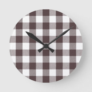 Horloge Ronde Rustique Neutre Brown Blanc En vichy Buffalo Plaid