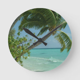 Horloge Ronde Sable de plage Tropical Sable Eau Soleil Océan Vag