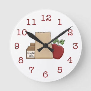 Horloge Ronde Sac à lunch/Pomme/Lait au chocolat