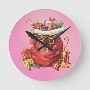 Horloge Ronde Sacoche cadeau de Noël avec cadeaux