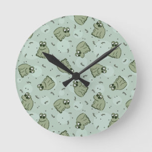 Horloge Ronde Sage Bubble Frogs - laurier vert enfants motif.
