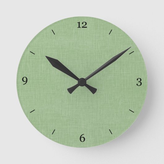 Horloge Ronde Sage Green Faux Linen Fabric Textured Background (Recto)
