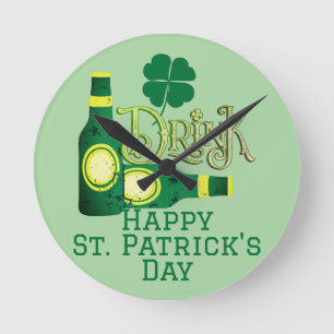 Horloge Ronde Saint Patrick's Day Irlandais Shamrock de la chanc