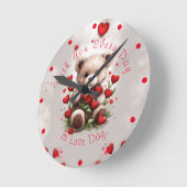 Horloge Ronde Saint Valentin mignonne Teddy avec Roses rouges &  (Angle)
