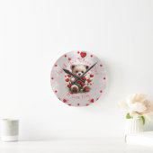Horloge Ronde Saint Valentin mignonne Teddy avec Roses rouges &  (Maison)