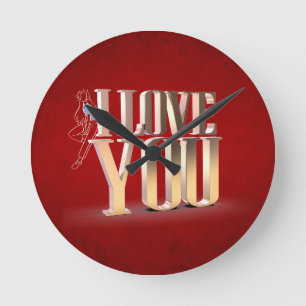 Horloge Ronde Saint Valentin Rouge 3D Je t'aime