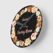 Horloge Ronde Salle de couture noire et blanche (Angle)