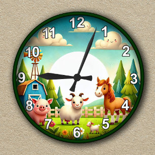 Horloge Ronde Salle pour enfants d'animaux de ferme personnalisa