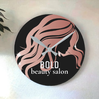 Horloge Ronde Salon de beauté Nom commercial Rose Gold Foil + No