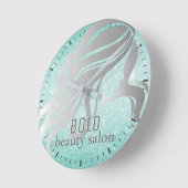 Horloge Ronde Salon de beauté Nom Huile d'argent + Parties scint (Angle)